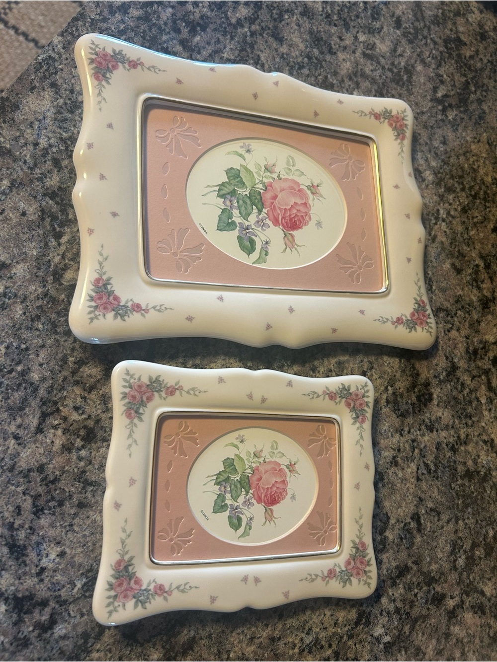 Rare Lenox Pattern Petite Rose set of 2 Picture Frame with Gold Accent and matte